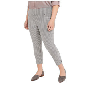 NWT Maurices pants Womens 4X gray white striped pull on crop Bengaline 50s Retro